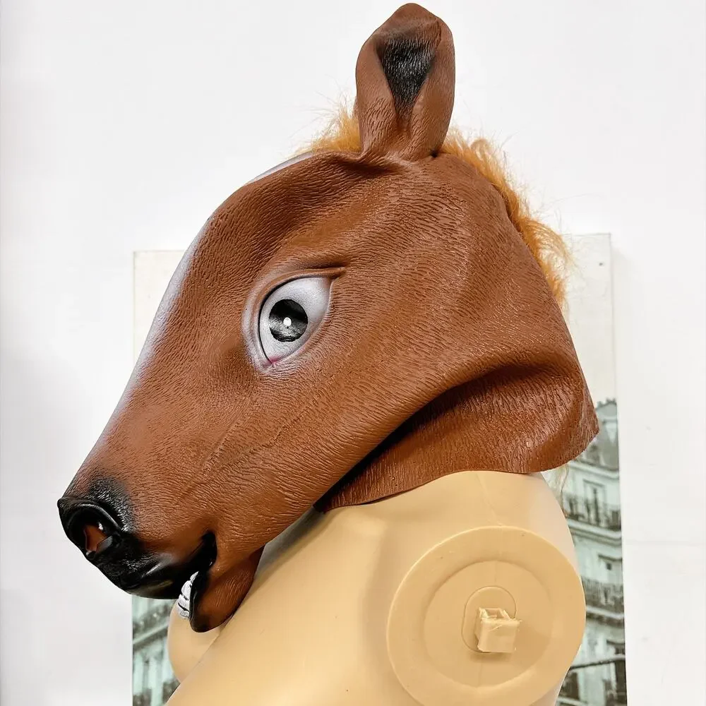 Horse Head Latex Mask, Animal Cosplay Headgear for Party Prank